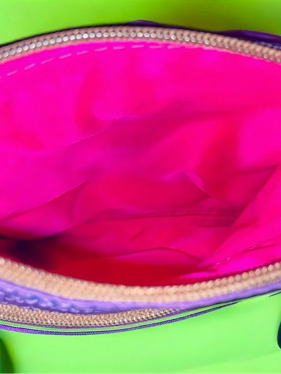 Dooney & Bourke Wayfarer Nylon Triple Zip Crossbody Purple/Brown Leather Trim - Picture 6 of 6